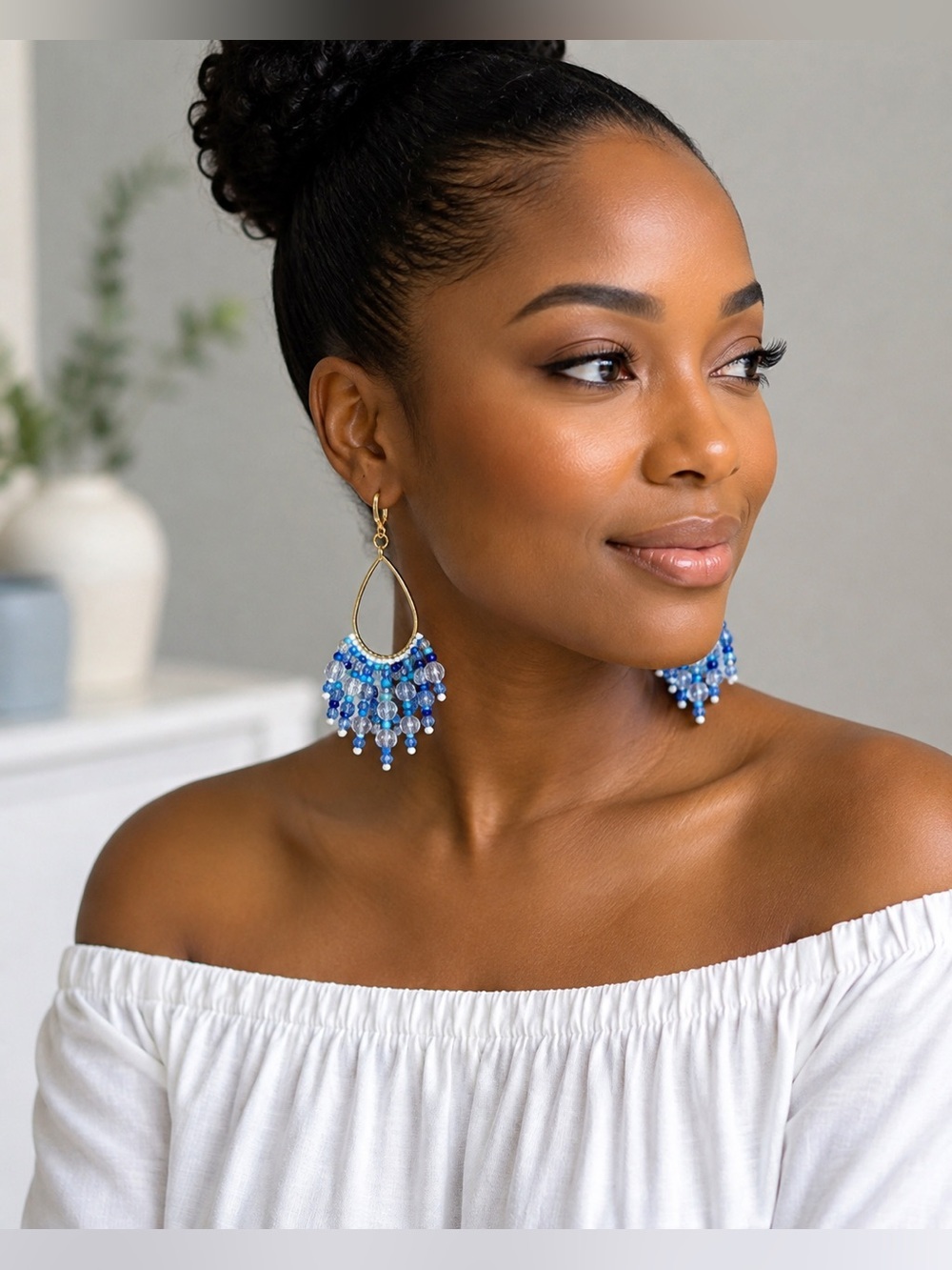 Ocean Teardrop Beaded Earrings – 3”